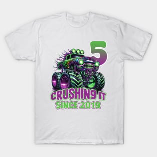 Monster Truck Birthday Tee 5th Birthday Boy Gift Awesome Since 2019 Tee Custom Monster Truck Tee T-Shirt